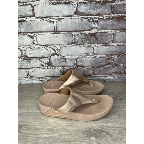 FitFlop Lulu Rose Gold Pink Synthetic Thong Wedge Sandals Women's Sz 8M US/39EU - Picture 8 of 16